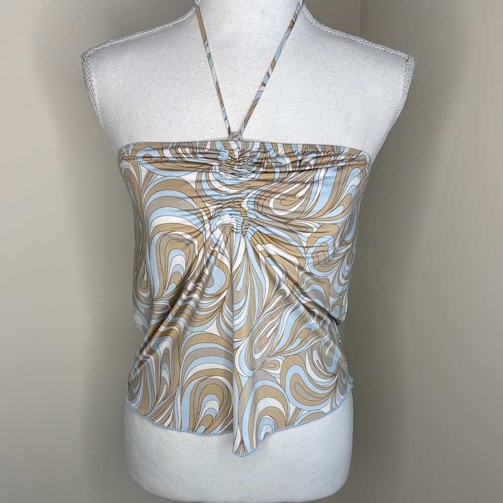 ave.blu Swirl Pattern Halter Top - Tan, White and Light Blue. Child’s 16